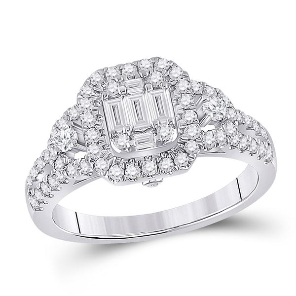 Baguette Diamond Square Cluster Ring 3/4 Cttw 14KT White Gold