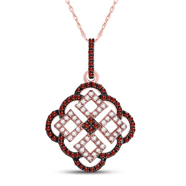 Round Red Color Enhanced Diamond Square Cluster Pendant 1/2 Cttw 10KT Rose Gold