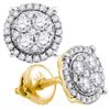Image 1 : Round Diamond Cluster Earrings 1 Cttw 10KT Yellow Gold