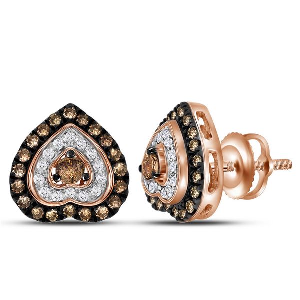 Round Brown Diamond Heart Earrings 5/8 Cttw 10KT Rose Gold