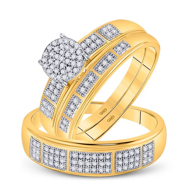 Diamond Cluster Matching Wedding Set 1/3 Cttw 10KT Yellow Gold