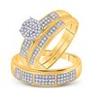 Image 1 : Diamond Cluster Matching Wedding Set 1/3 Cttw 10KT Yellow Gold