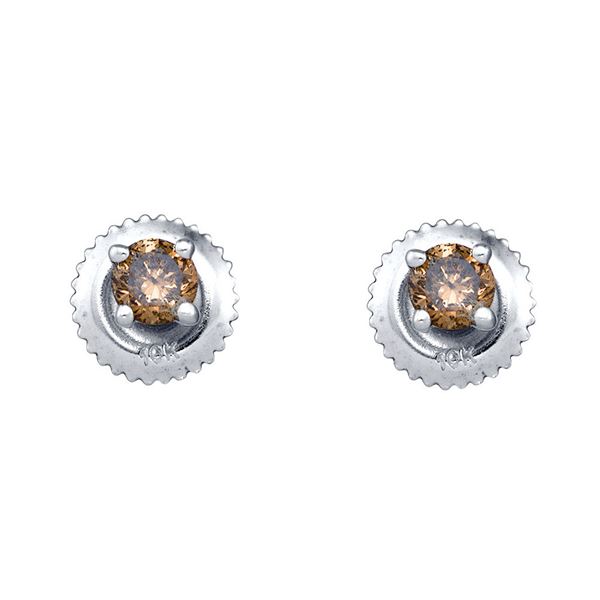 Round Brown Diamond Solitaire Earrings 1/4 Cttw 10KT White Gold