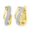 Image 1 : Round Diamond Diagonal Double Row Hoop Earrings 1/4 Cttw 10KT Yellow Gold