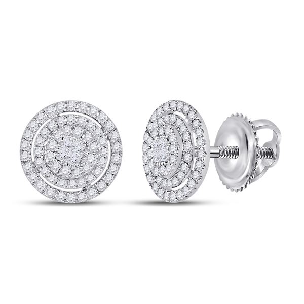 Princess Diamond Fashion Cluster Earrings 1/2 Cttw 14KT White Gold