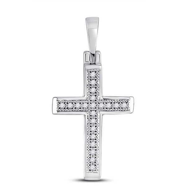 Round Diamond Cross Pendant 1/20 Cttw 10KT White Gold