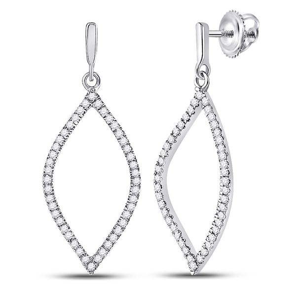Round Diamond Oval Outline Dangle Earrings 1/4 Cttw 10KT White Gold