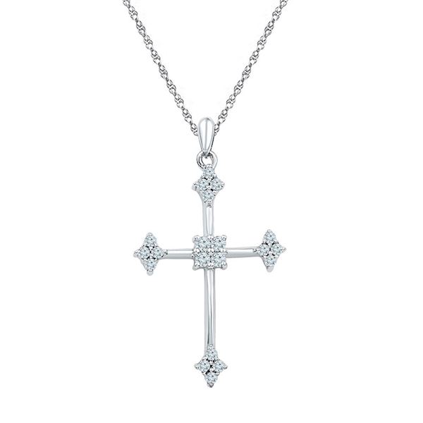 Round Diamond Cross Pendant 1/4 Cttw 10KT White Gold