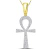 Image 1 : Round Diamond Ankh Cross Charm Pendant 1/2 Cttw 10KT Yellow Gold