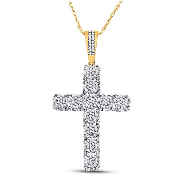 Round Diamond Cross Charm Pendant 1 Cttw 10KT Yellow Gold