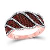 Image 1 : Round Red Color Enhanced Diamond Striped Band Ring 3/4 Cttw 10KT Rose Gold