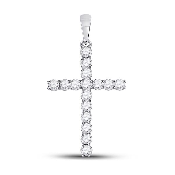 Round Diamond Cross Pendant 1/2 Cttw 10KT White Gold