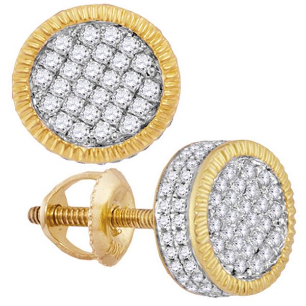 Round Diamond Fluted Circle Cluster Stud Earrings 7/8 Cttw 10KT Yellow Gold