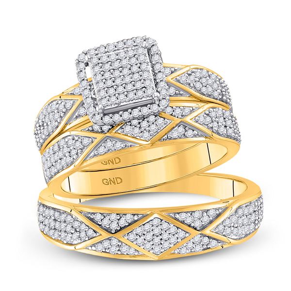 Diamond Cluster Matching Wedding Set 3/4 Cttw 10KT Yellow Gold