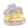Image 1 : Diamond Cluster Matching Wedding Set 3/4 Cttw 10KT Yellow Gold