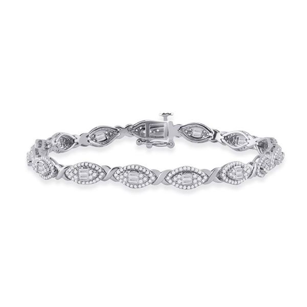 Baguette Diamond Fashion Bracelet 2 Cttw 14KT White Gold