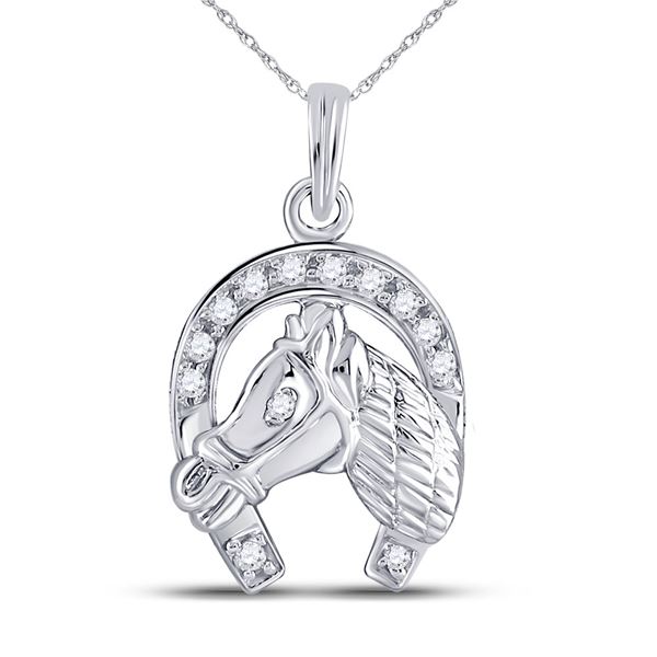 Round Diamond Lucky Horseshoe Charm Pendant 1/10 Cttw 10KT White Gold