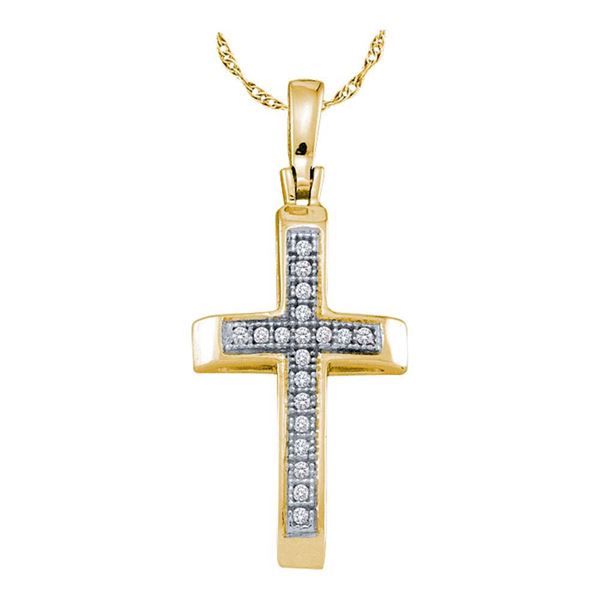 Round Diamond Cross Pendant 1/20 Cttw 10KT Yellow Gold