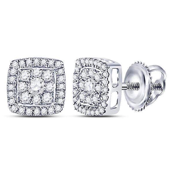 Round Diamond Square Cluster Earrings 1/3 Cttw 14KT White Gold