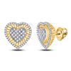 Image 1 : Round Diamond Heart Cluster Stud Earrings 1/3 Cttw 10KT Yellow Gold