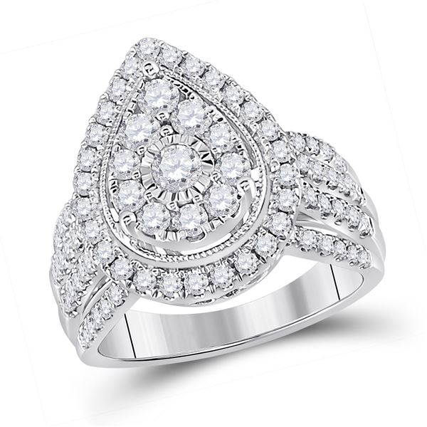 Round Diamond Teardrop Cluster Ring 1-1/2 Cttw 14KT White Gold