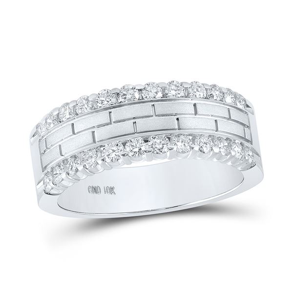 Round Diamond Wedding Brick Band Ring 1 Cttw 10KT White Gold