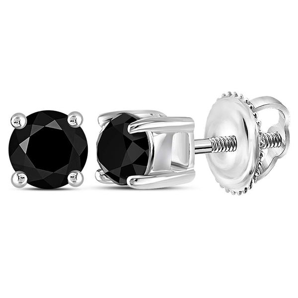 Round Black Color Enhanced Diamond Solitaire Earrings 1/2 Cttw 10KT White Gold