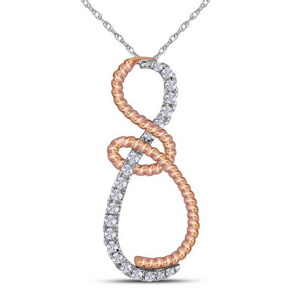 Round Diamond Rose-tone Rope Infinity Pendant 1/4 Cttw 10KT Two-tone Gold
