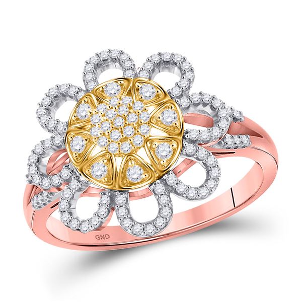 Round Diamond Flower Floral Cluster Ring 1/3 Cttw 10KT Rose Gold