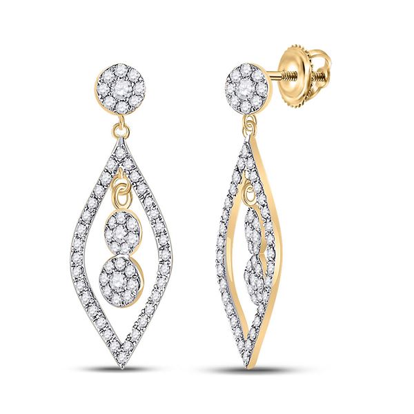Round Diamond Dangle Earrings 1/2 Cttw 10KT Yellow Gold