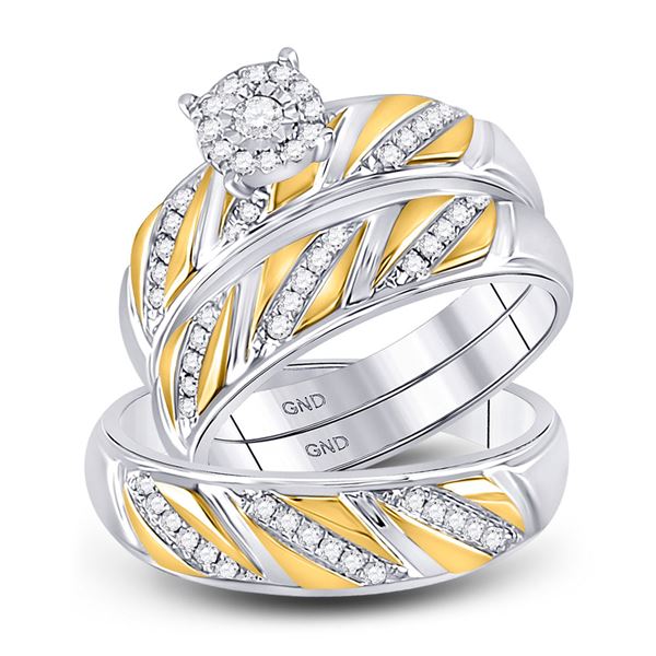 Diamond Solitaire Matching Wedding Set 1/3 Cttw 10KT Two-tone Gold