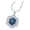 Image 1 : Round Blue Color Enhanced Diamond Cluster Pendant 1/2 Cttw 10KT White Gold