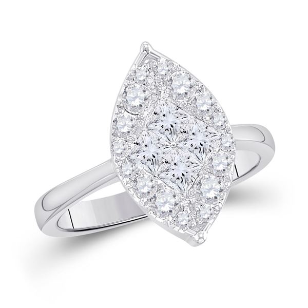 Cluster Bridal Wedding Engagement Ring 1/4 Cttw 14KT White Gold