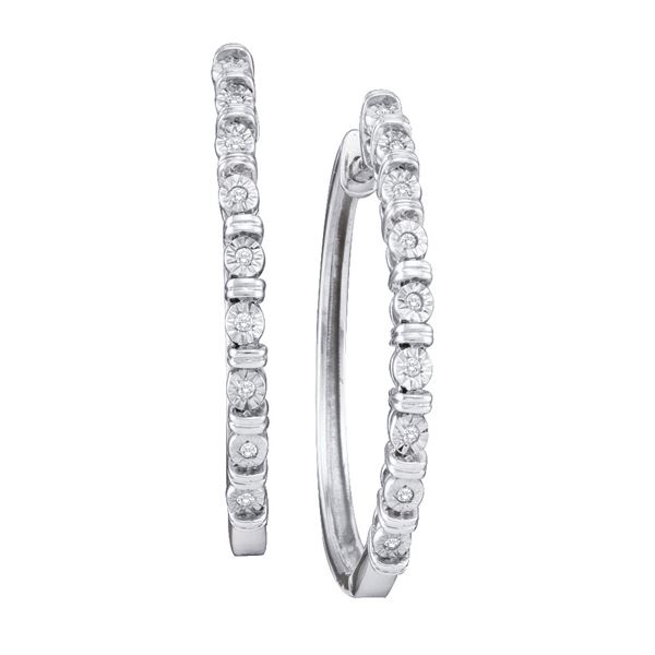 Round Diamond Single Row Hoop Earrings 1/20 Cttw 10KT White Gold