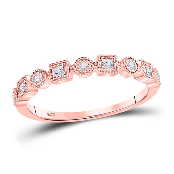 Round Diamond Square Dot Stackable Band Ring 1/8 Cttw 10KT Rose Gold