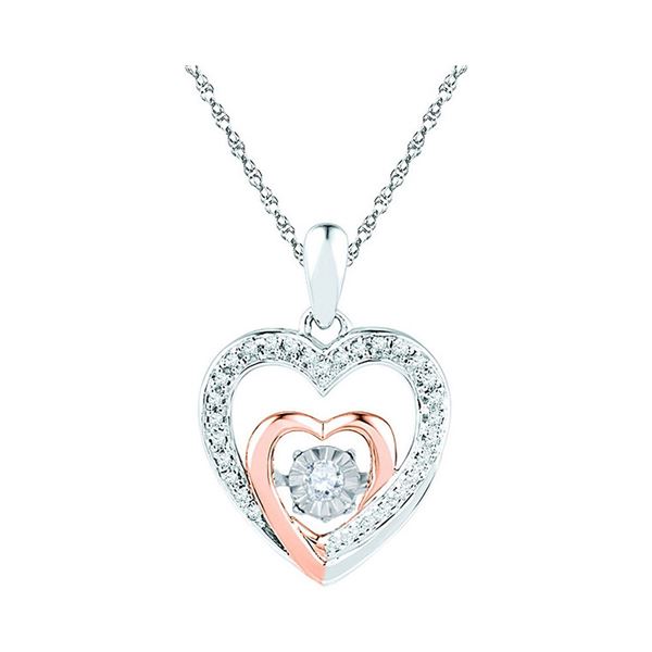 Round Diamond Twinkle Moving Heart Pendant 1/10 Cttw 10KT Two-tone Gold