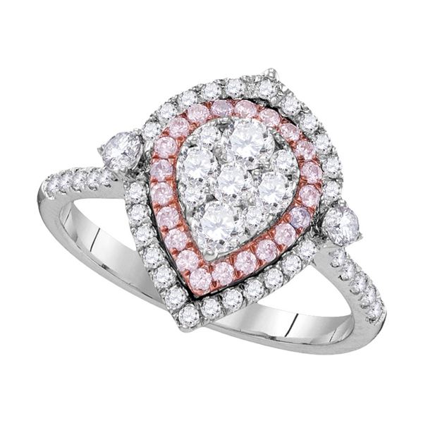 Round Pink Diamond Teardrop Cluster Ring 1 Cttw 14KT White Gold