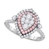 Image 1 : Round Pink Diamond Teardrop Cluster Ring 1 Cttw 14KT White Gold