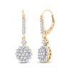 Image 1 : Round Diamond Flower Cluster Dangle Earrings 1 Cttw 14KT Yellow Gold