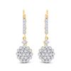 Image 2 : Round Diamond Flower Cluster Dangle Earrings 1 Cttw 14KT Yellow Gold