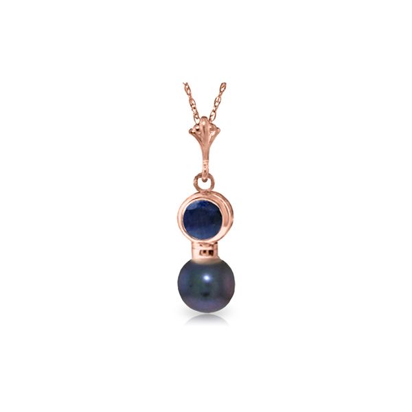 Genuine 1.23 ctw Sapphire & Black Pearl Necklace 14KT Rose Gold - REF-20N4R