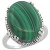 Image 1 : 14.15 CTW Malachite & Diamond Ring 14K White Gold - REF-53R5H
