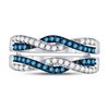 Image 2 : Round Blue Color Enhanced Diamond Band Ring 1/2 Cttw 10KT White Gold
