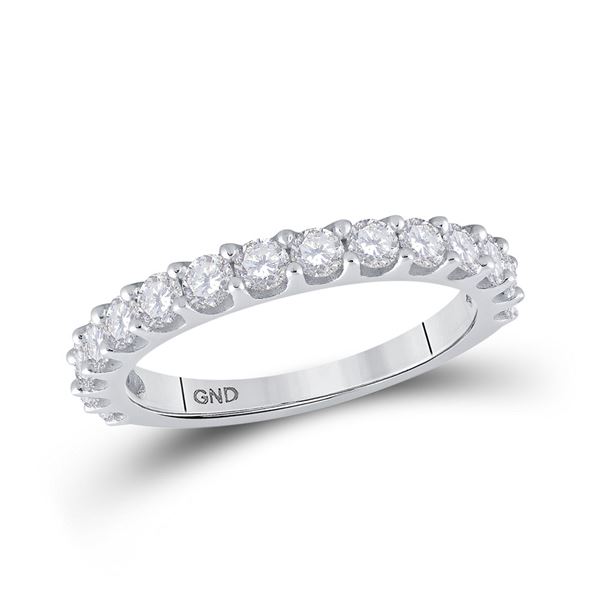 Round Pave-set Diamond Single Row Wedding Band 1 Cttw 14KT White Gold