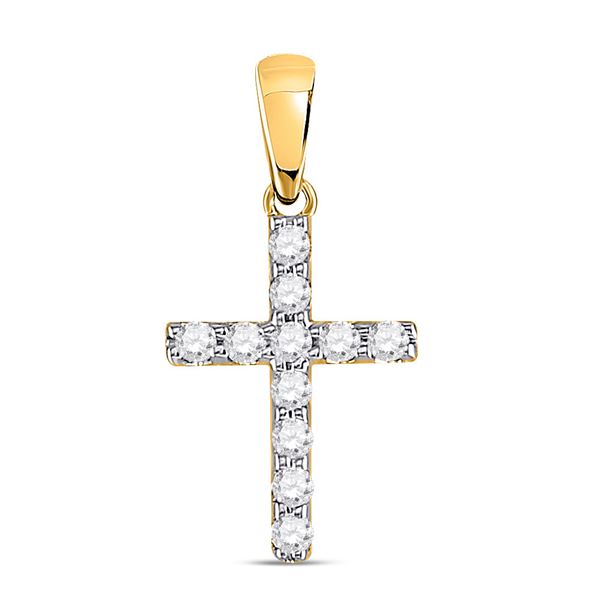 Round Diamond Cross Pendant 1/5 Cttw 14KT Yellow Gold