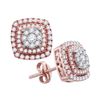 Image 1 : Round Diamond Cushion Cluster Stud Earrings 1 Cttw 14KT Rose Gold