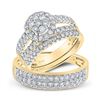 Image 1 : Diamond Cluster Matching Wedding Set 1-3/4 Cttw 14KT Yellow Gold