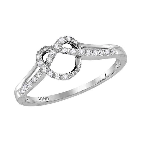 Round Diamond Knot Heart Ring 1/8 Cttw 10KT White Gold