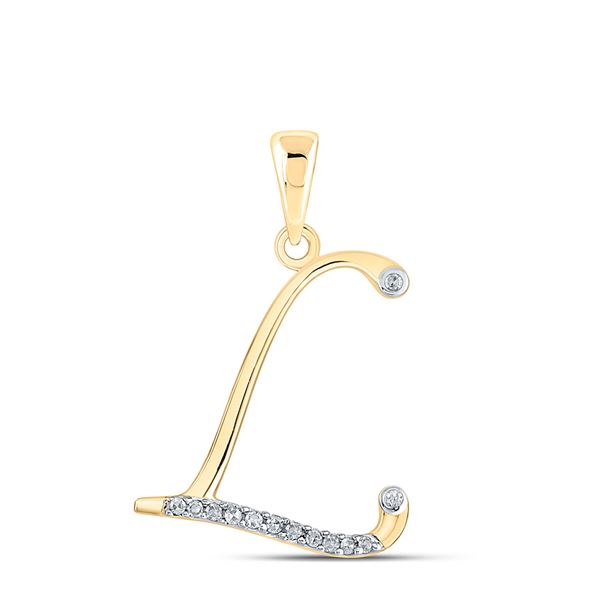 Round Diamond L Initial Letter Pendant 1/12 Cttw 10KT Yellow Gold