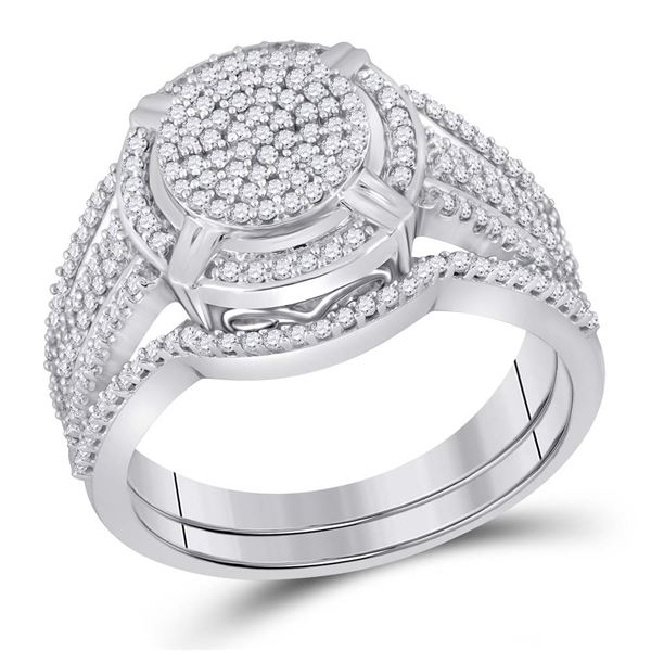 Diamond Cluster Bridal Wedding Ring Band Set 1/2 Cttw 10KT White Gold